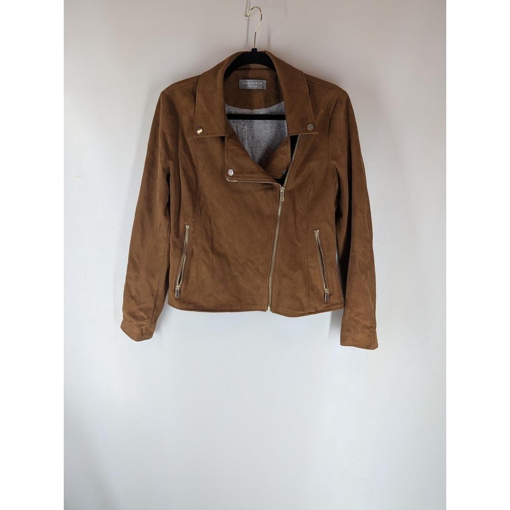 Bagatelle Collection Womens Faux Suede Moto Jacket Cognac Brown Size L